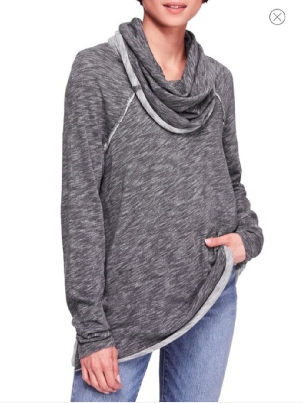 Free People Beach Gray Heathered Slouchy Cowl Neck Comfy Sweater Size M